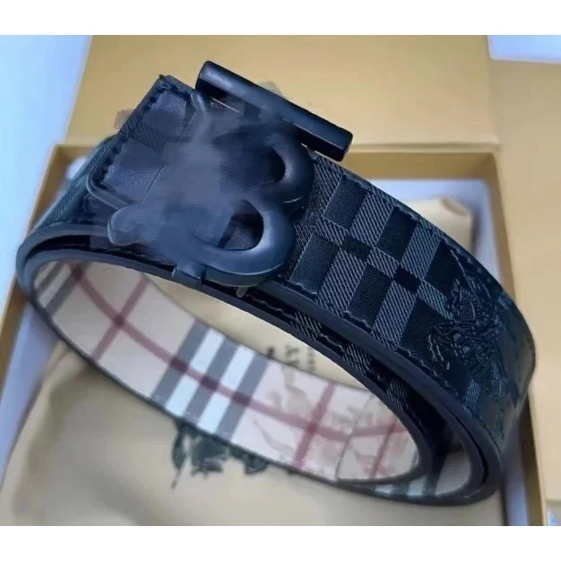 Burberry Burberry TB Monogram Belt Black Leather Belt Black - 1