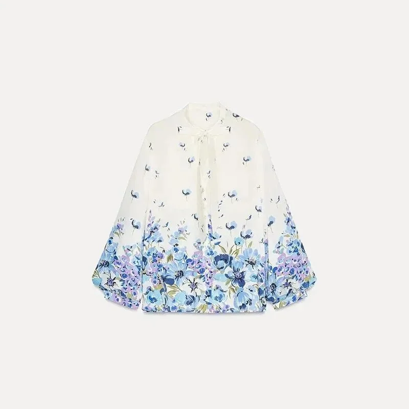 Other Floral Print Blouse in Cream & Blue Cream - 1