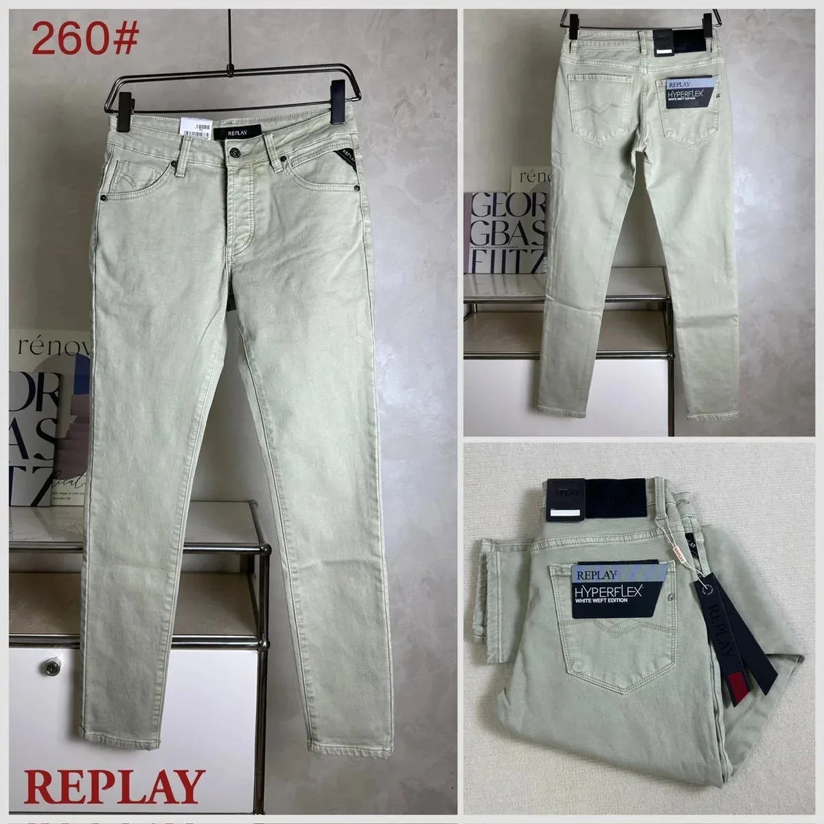 Replay Replay HYPERFLEX White Wash Jeans Beige - 1
