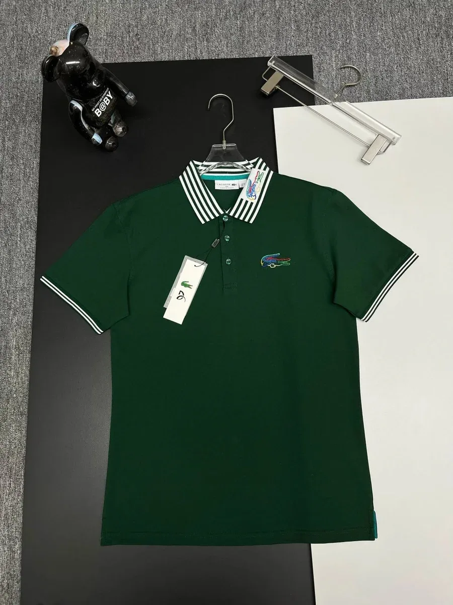Lacoste Lacoste Green Polo Shirt with Striped Collar Green - 1