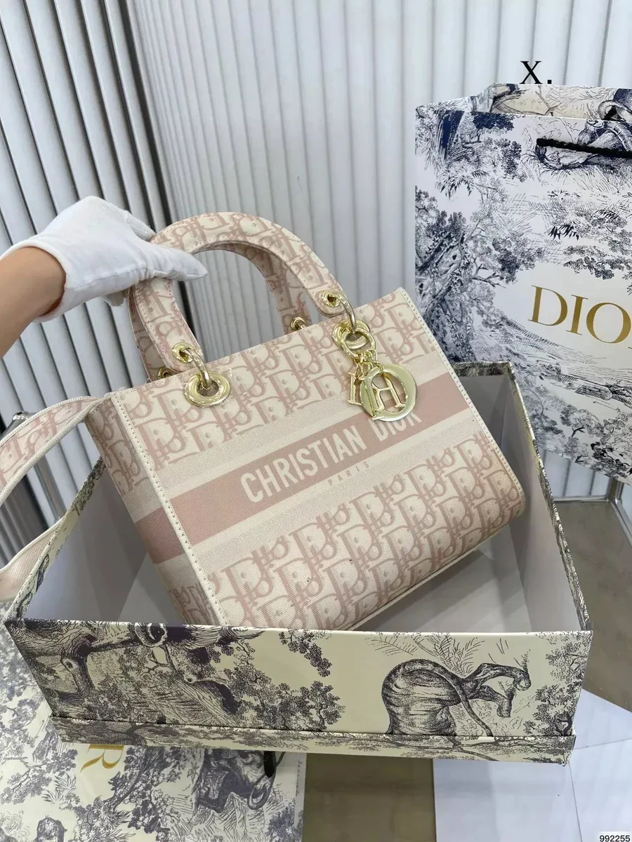 Dior Dior Lady Dior Beige Canvas Tote Bag Beige - 1