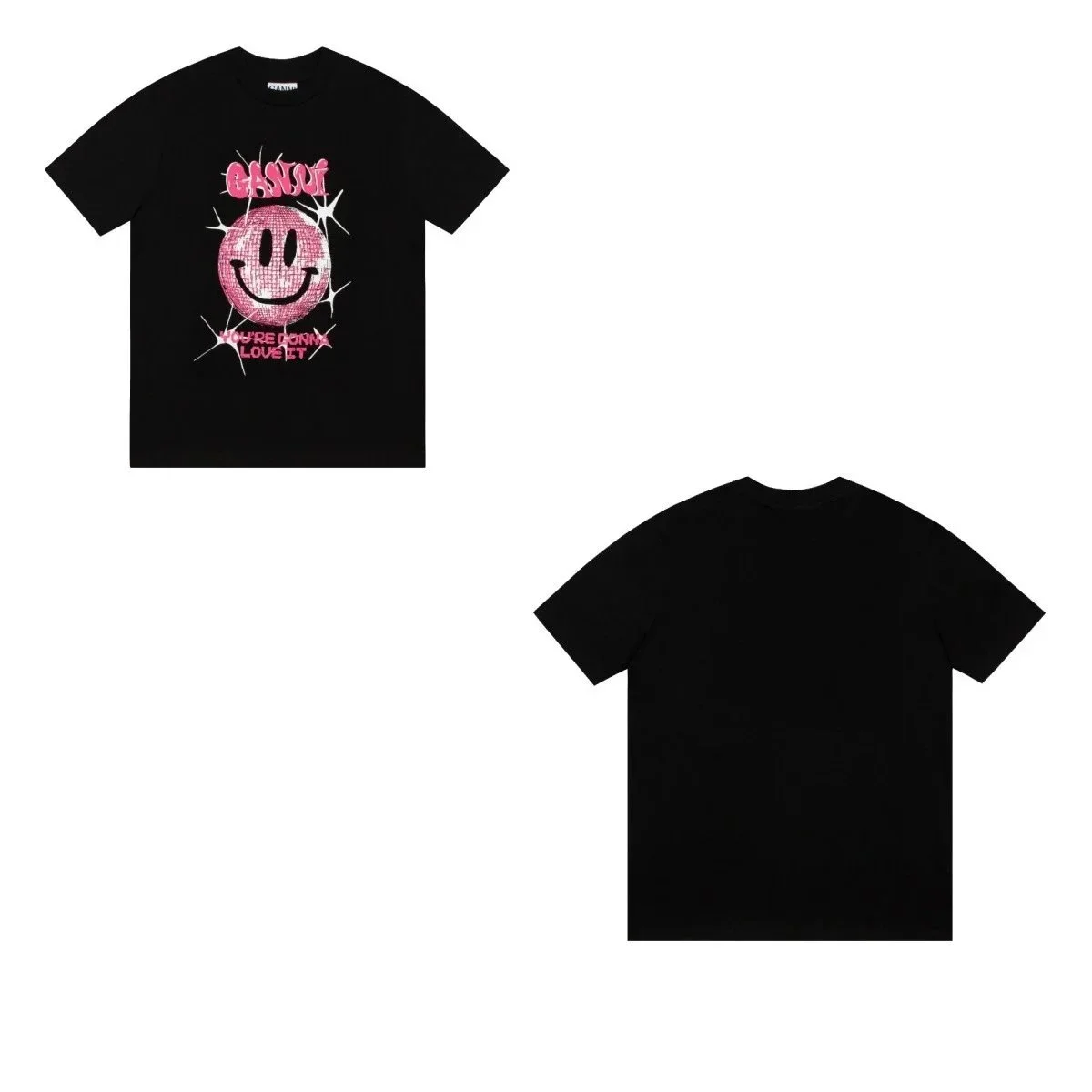 Other Unisex Black GASKIT T-Shirt with Pink Smile Print Black - 1