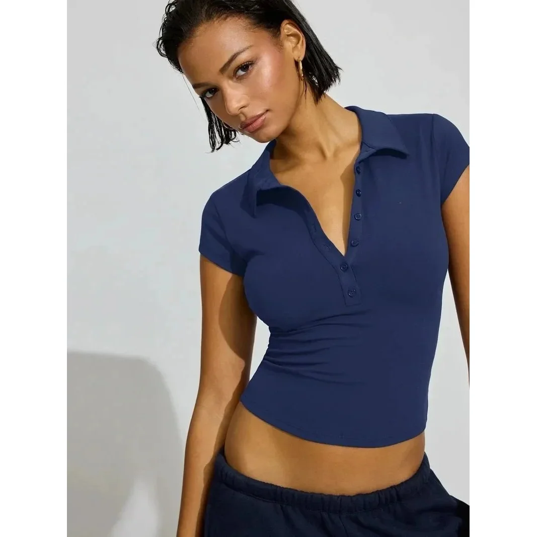 Other Navy Polo Top Crop T-Shirt Navy - 1