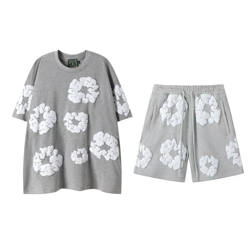 Other Short Sleeve Set Light Gray Cloud Print Casual Set Grey - 1