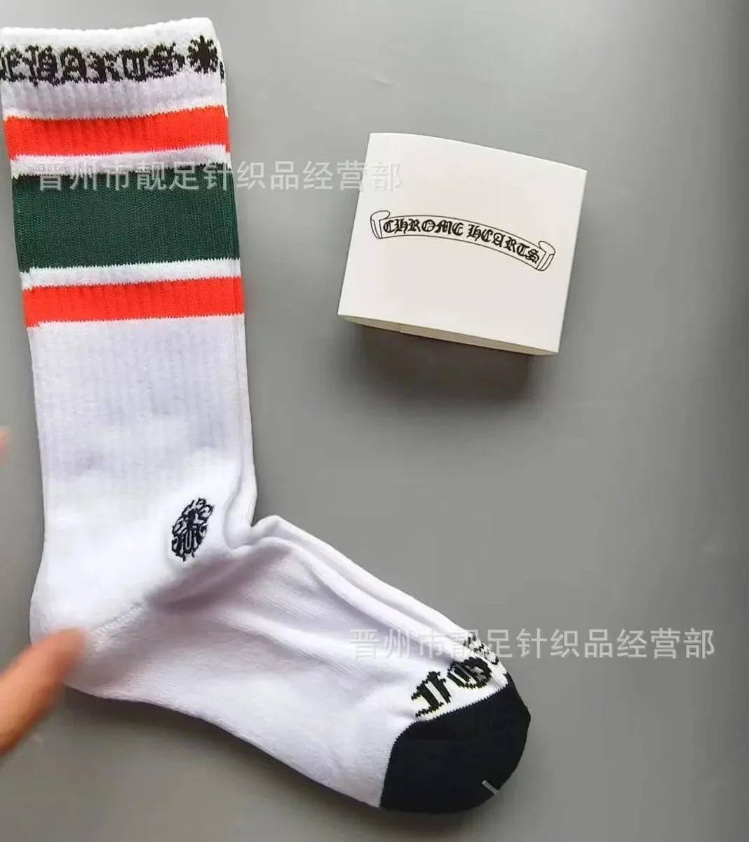 Chrome Hearts Chrome Hearts White/Green/Red/Black Striped Embroidered Socks White