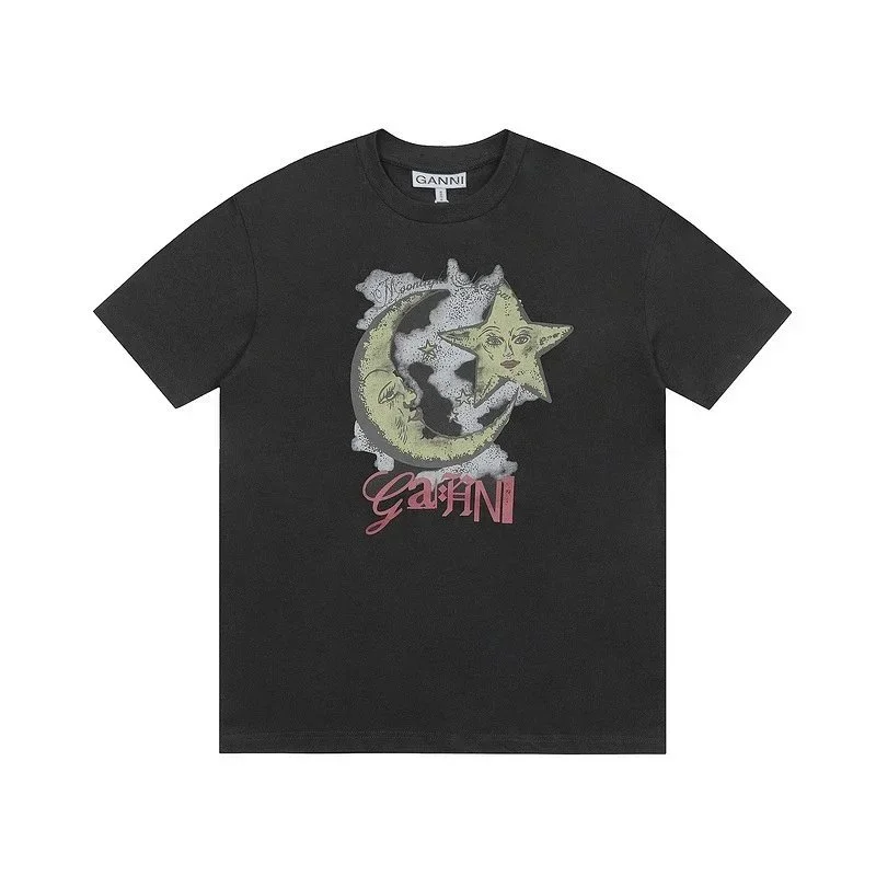 Ganni Ganni Moon & Star Print T-Shirt Black T-Shirt Black - 1