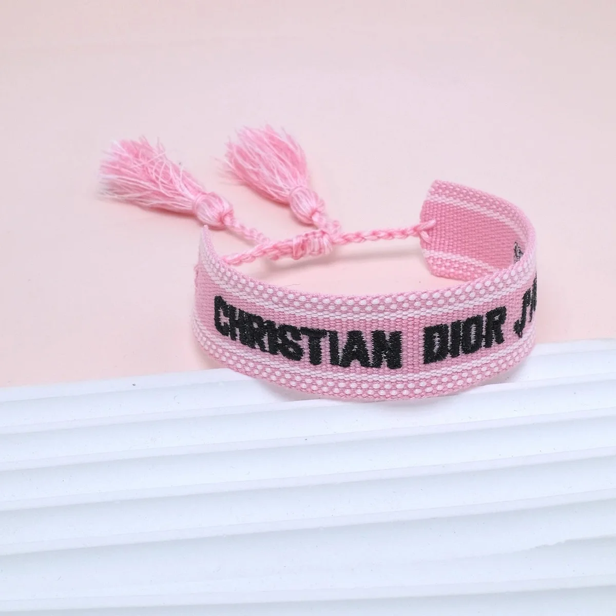 Dior Christian Dior Pink Embroidered Tassel Bracelet Pink - 1