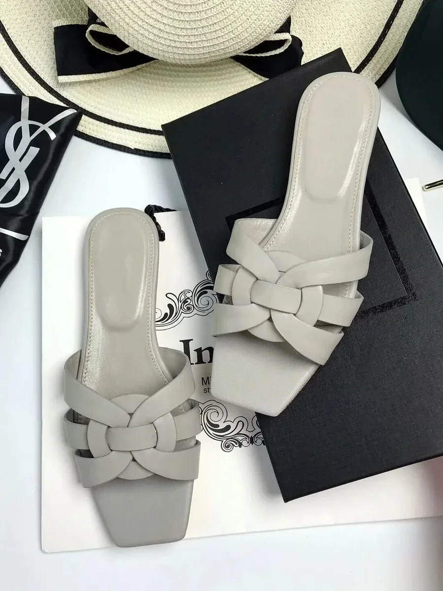 Saint Laurent Saint Laurent YSL Tod Grey Leather Sandals Grey - 1