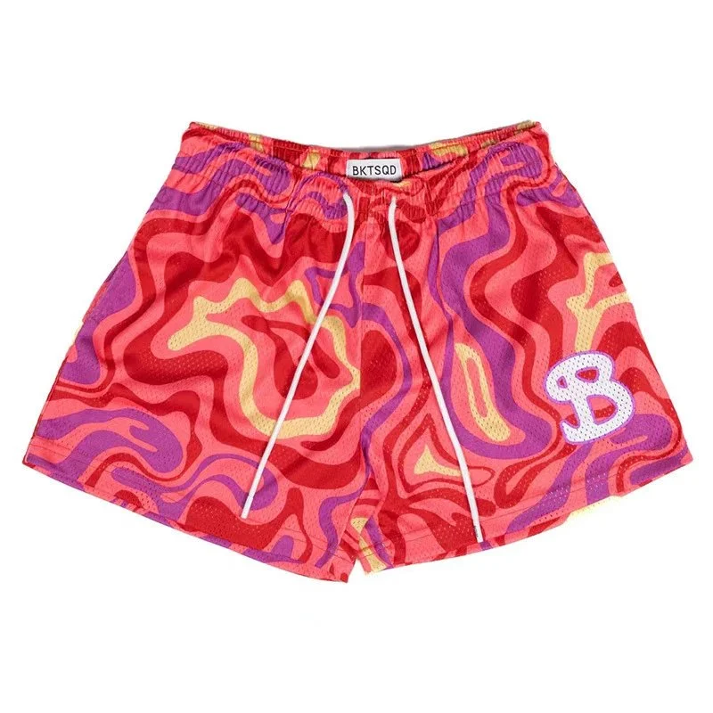 Other Unknown颜料桔色Swirl Print Shorts Orange - 1