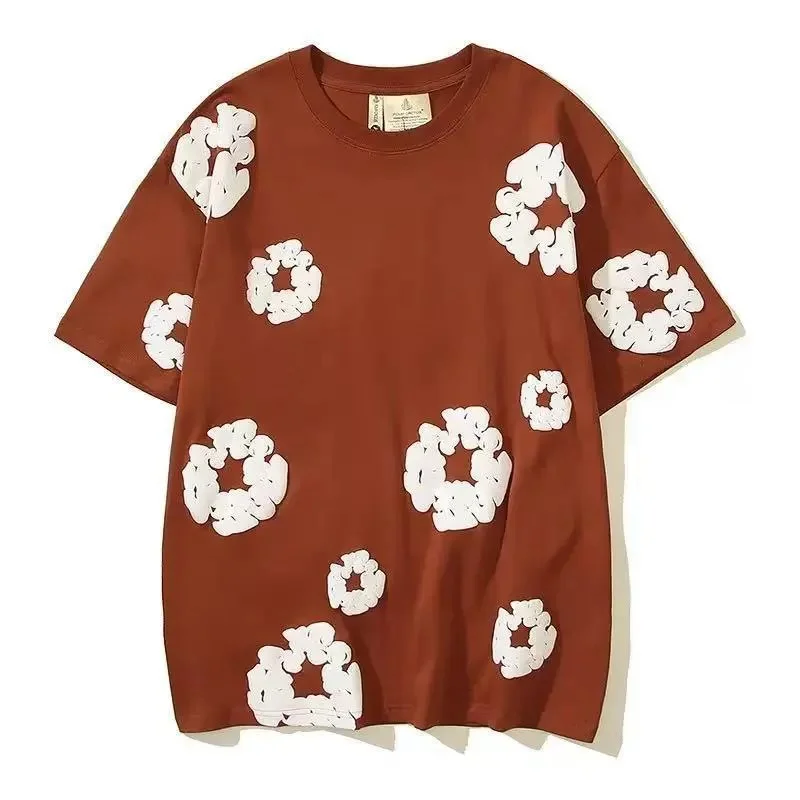 Other Short Sleeve Brown T-Shirt with White Floral Applique Brown - 1
