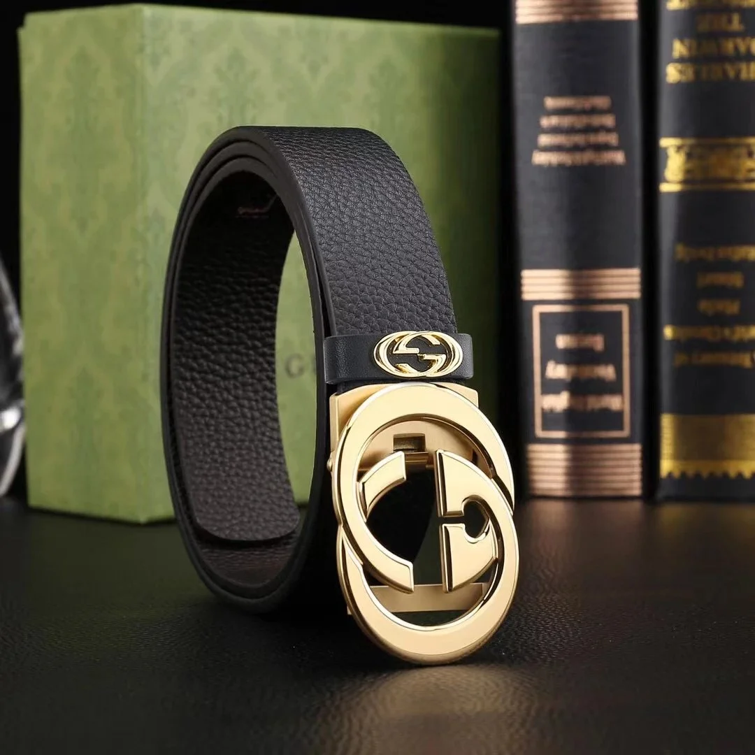 Gucci Gucci GG Logo Belt Black Gold Accessories Black - 1