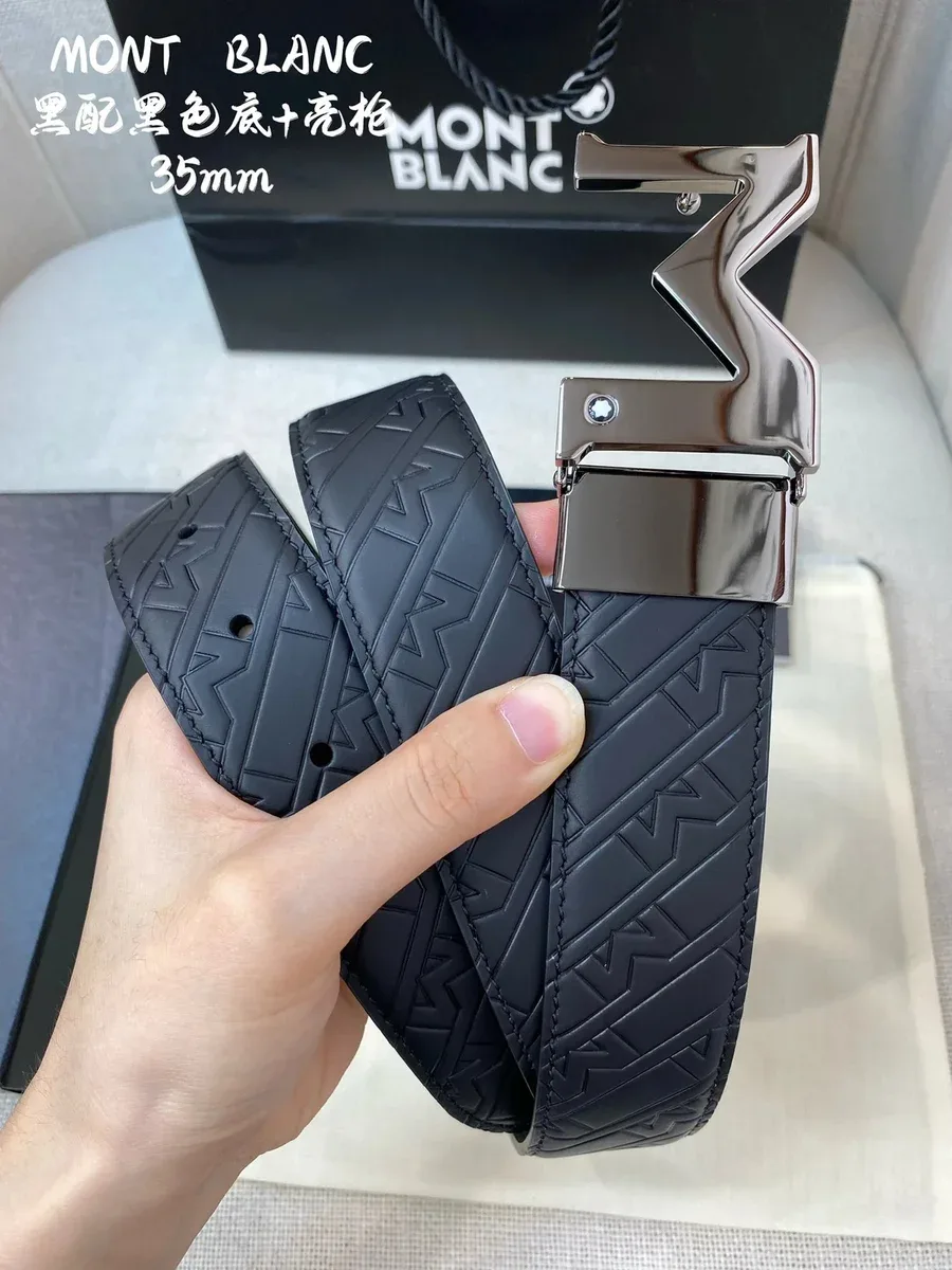 Montblanc Montblanc 35mm Embossed Logo Belt Black Black
