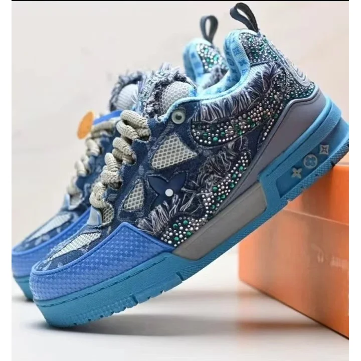 Louis Vuitton Louis Vuitton LV Trainer Blue Denim Rhinestone Sneakers Blue