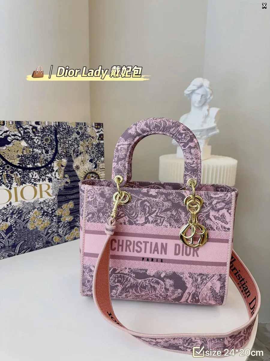Dior Dior Lady Dior Pink Floral Canvas Bag Pink - 1