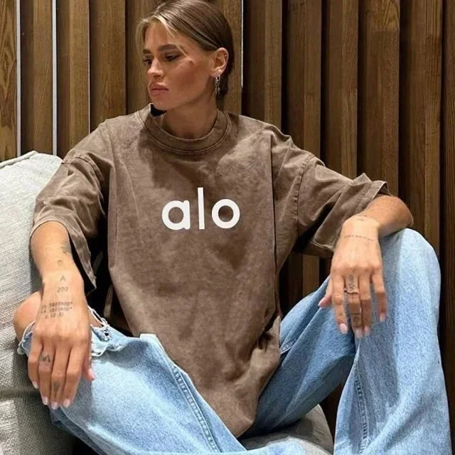 Alo Yoga Alo Oversized T-Shirt Brown Casual Top Brown - 1
