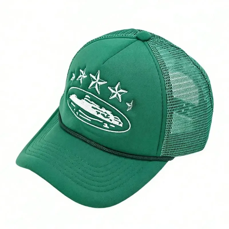 Other Olive Green Trucker Hat with Embroidered Boat & Stars Design Green - 1