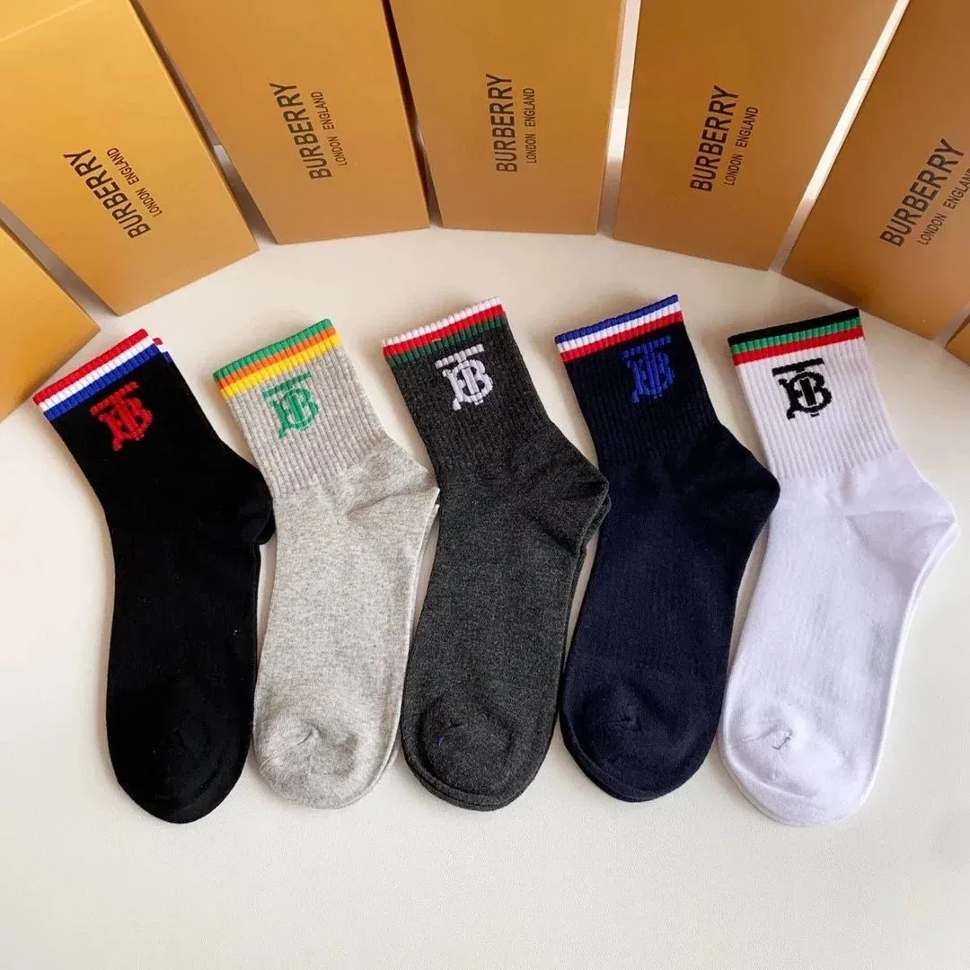 Burberry Burberry TB Logo Socks in Black, Grey, Navy & White Black - 1