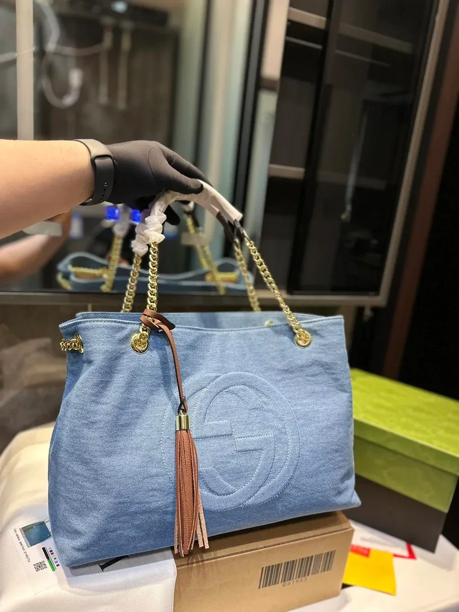 Gucci Gucci GG Marmont Denim Blue Tote Bag Blue - 1