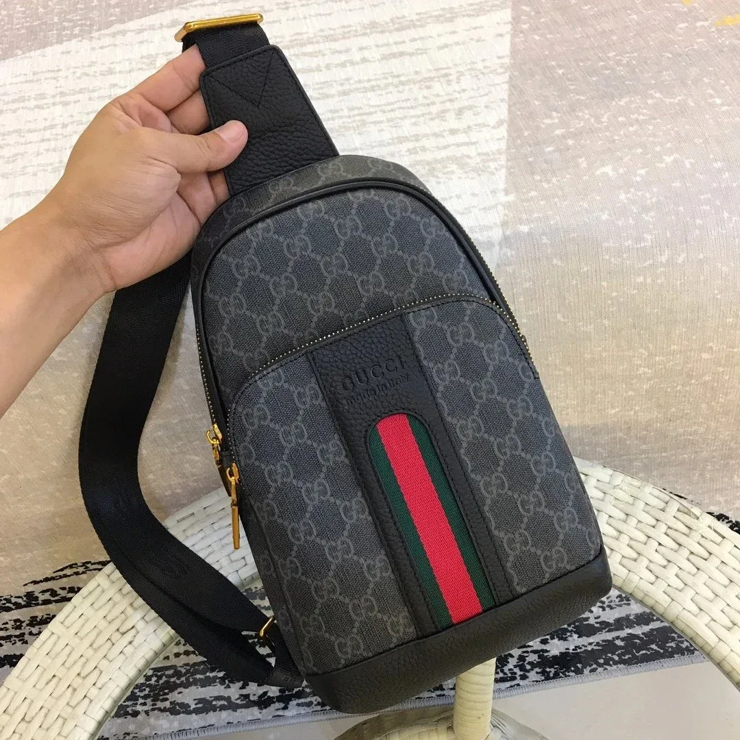 Gucci Gucci GG Supreme Dark Grey Web Stripe Shoulder Bag Grey