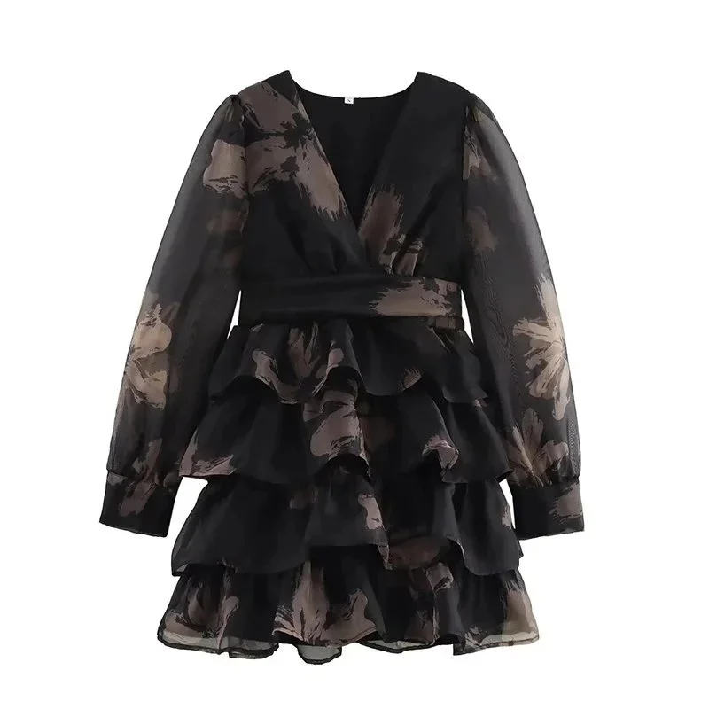 Other Unbranded Floral Print Tiered Mini Dress Black - 1