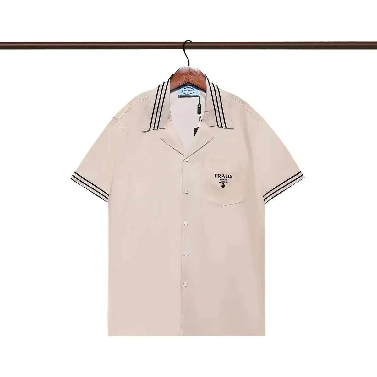 Prada Prada Beige Logo Striped Collar Shirt Beige