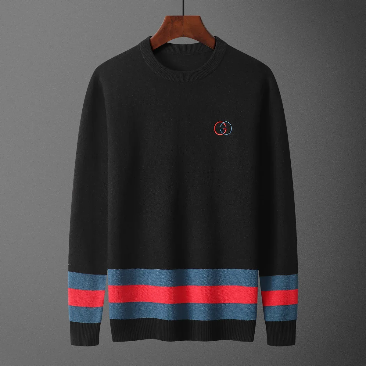 Gucci Gucci Black/Blue/Red Stripe Knit Sweater Black