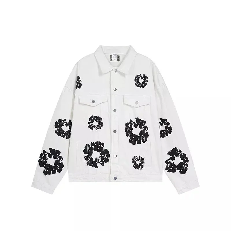 Other White Floral Denim Jacket with Black Print White - 1