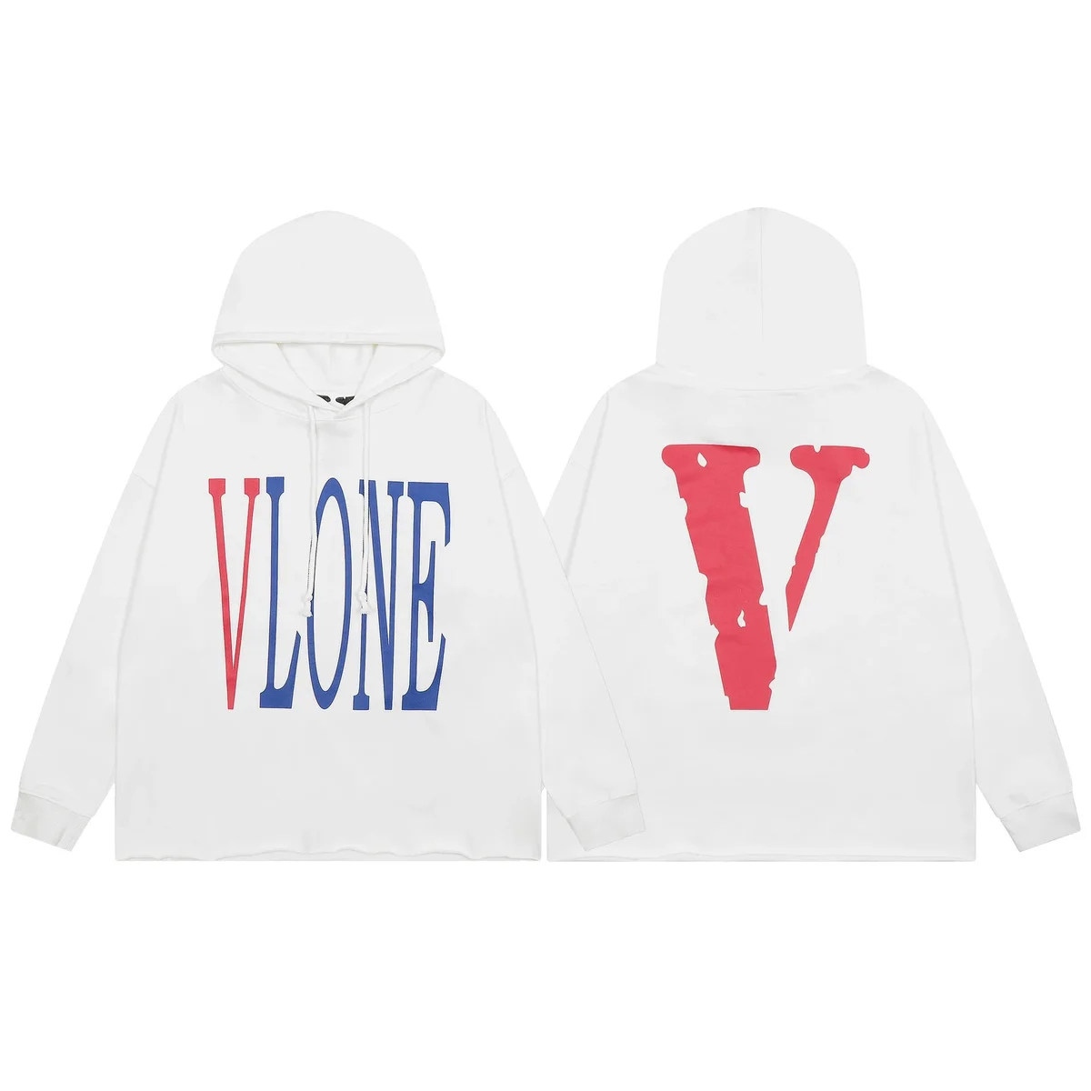 VLONE Vlone Oversized Hoodie White/Red/Blue Distressed Hem White - 1