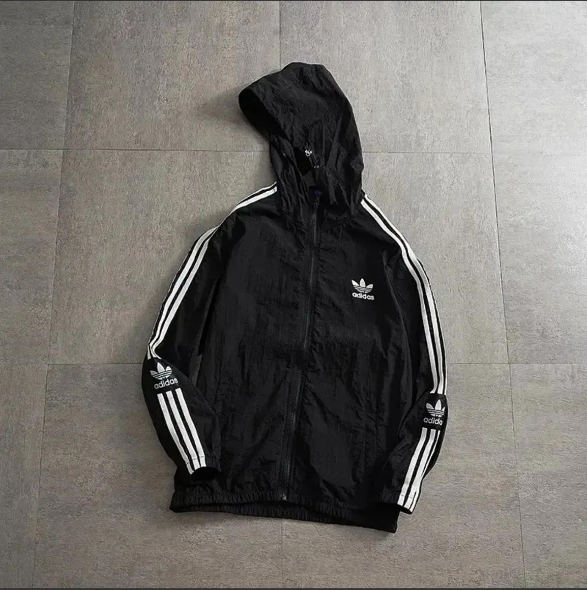 Adidas Adidas Three Stripes Black Windbreaker Jacket Black - 1