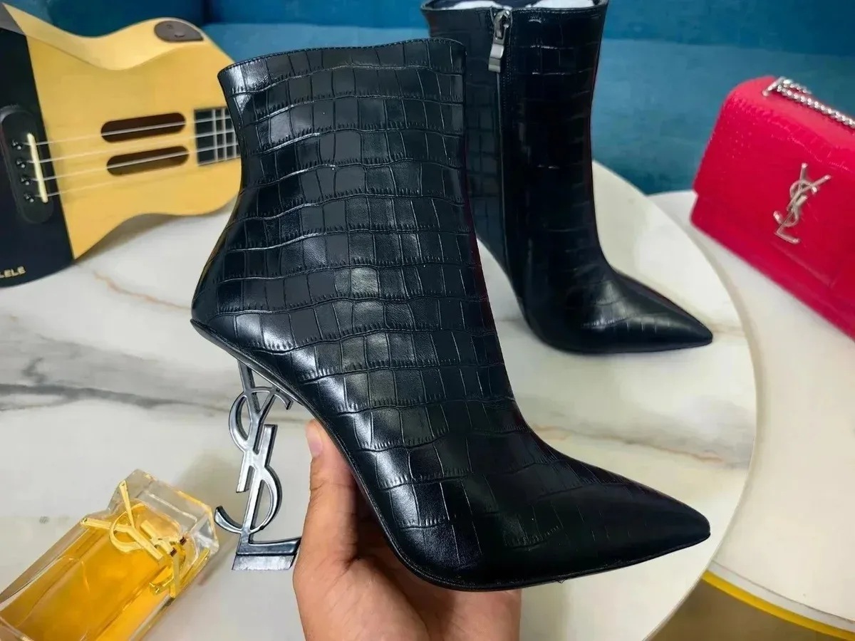 Saint Laurent Saint Laurent YSL Kate Black Crocodile Leather Boots Black - 1