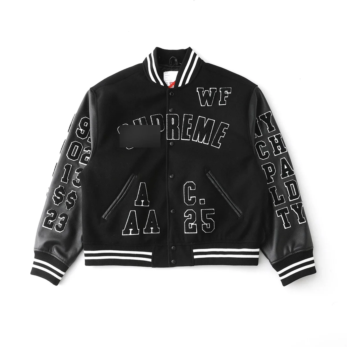 Supreme Supreme Black/White Letter Embroidery Varsity Jacket Black - 1