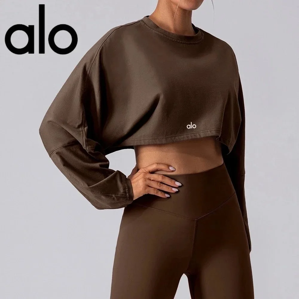 Alo Yoga Alo Cropped Sweatshirt Brown Brown - 1