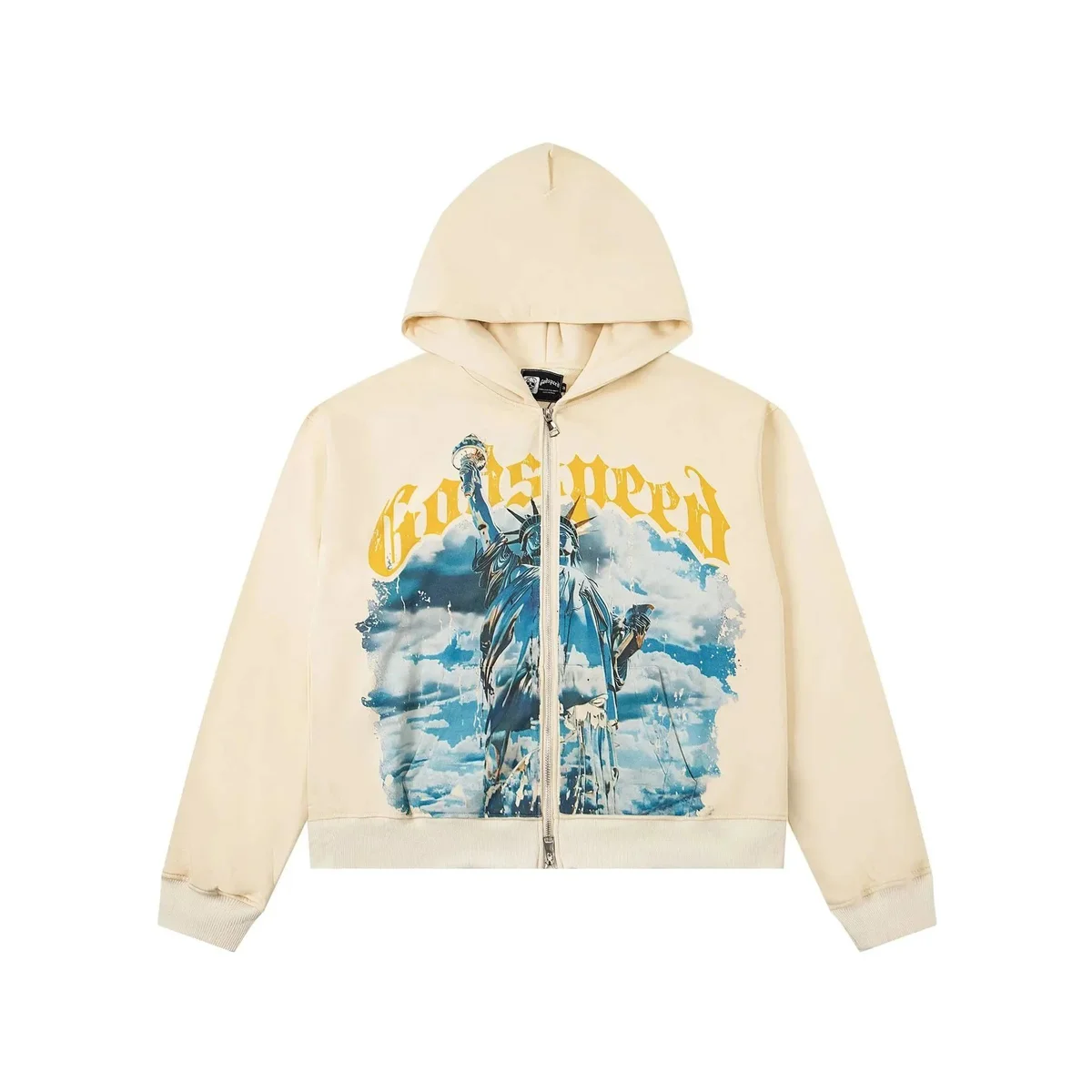 Godspeed Godspeed Apricot Statue of Liberty Zip Hoodie Beige - 1