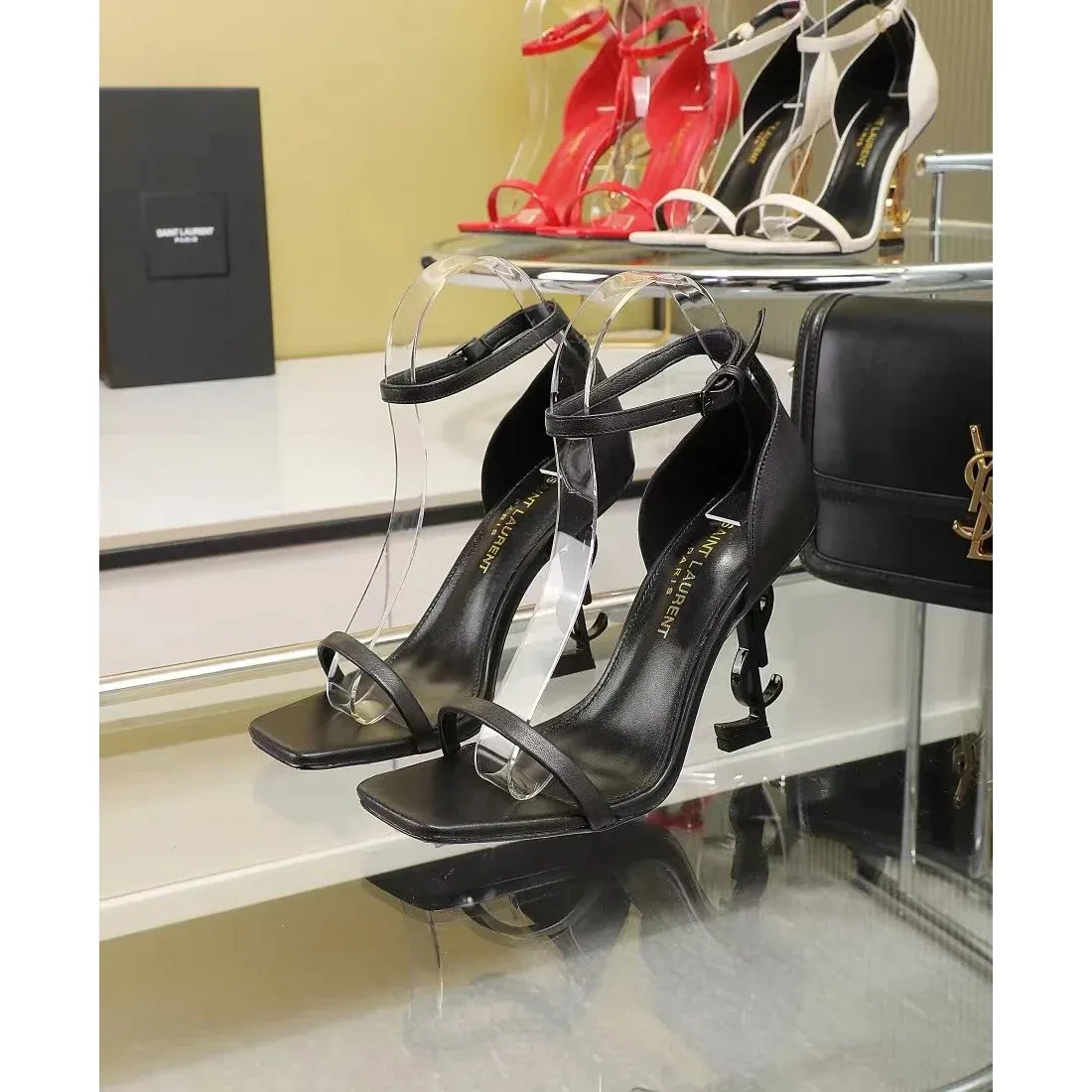 Saint Laurent Saint Laurent YSL Black Strappy High Heel Sandals Black