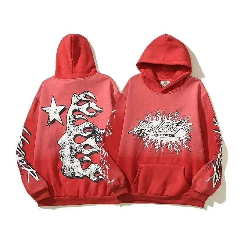 Other Red Gradient Star and Flame Graphic Hoodie Red - 1