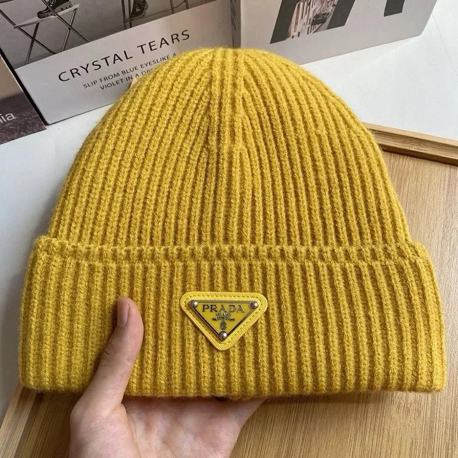 Prada Prada Yellow Ribbed Beanie Yellow