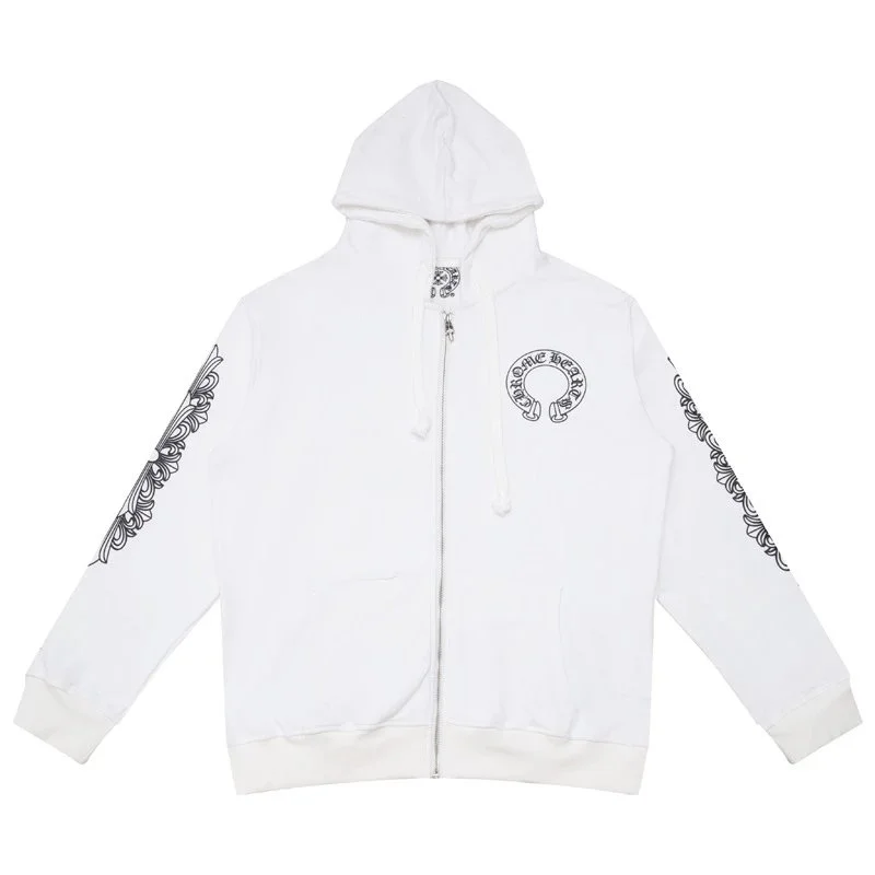 Chrome Hearts Chrome Hearts CH White with Black Print Zip-Up Hoodie White