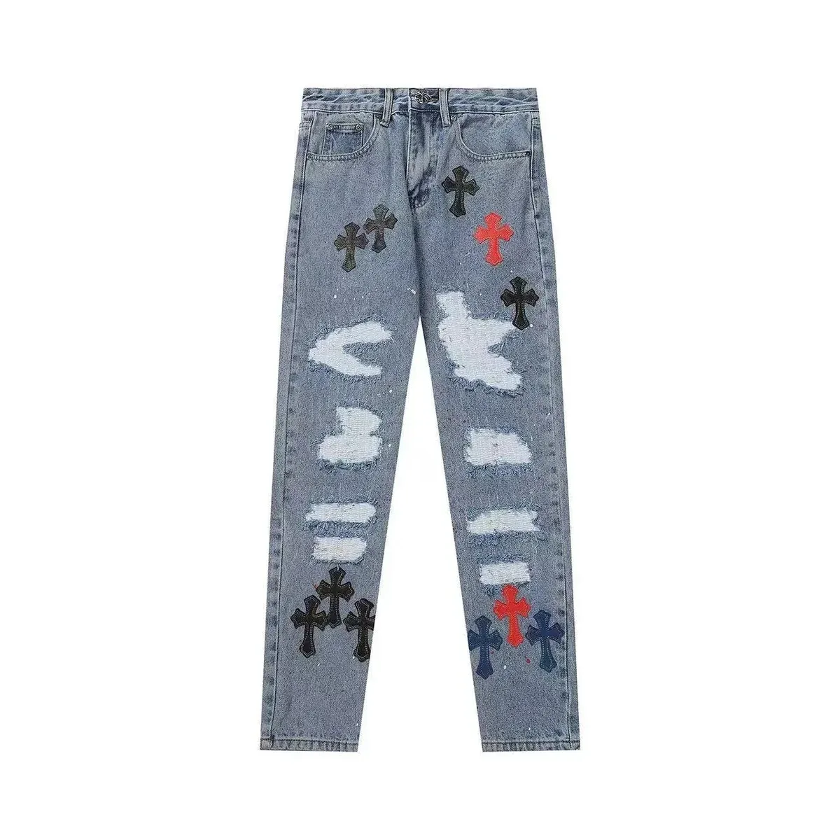 Chrome Hearts Chrome Hearts CH Cross Distressed Cross Patch Blue Jeans Blue