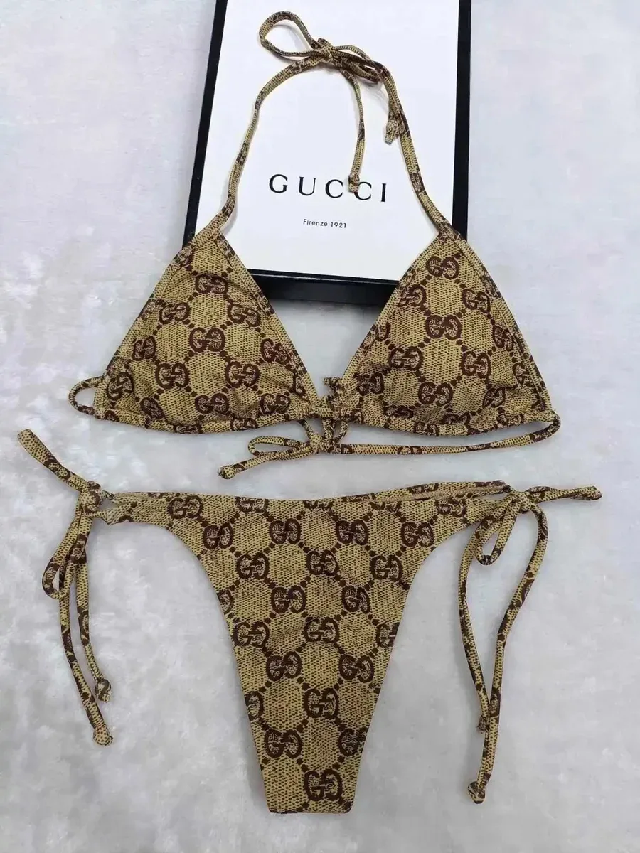 Gucci Gucci GG Supreme Brown Monogram Bikini Set Beige