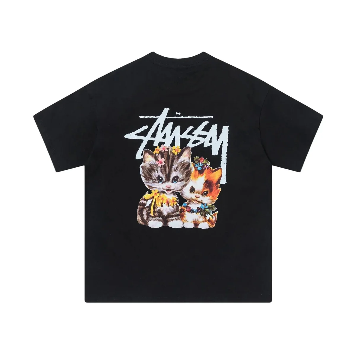Stussy Stüssy Tri-Logo Black Cat Print T-Shirt Black - 1