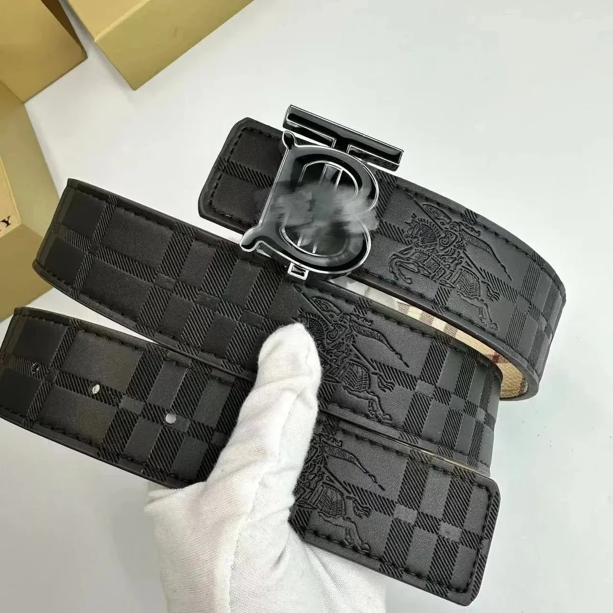 Burberry Burberry TB Monogram Leather Belt Black Black