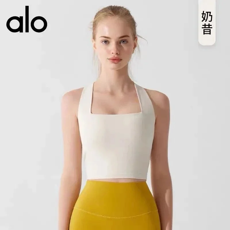 Alo Yoga Alo Square Neck Crop Top Milkshake Women's Tops Cream - 1