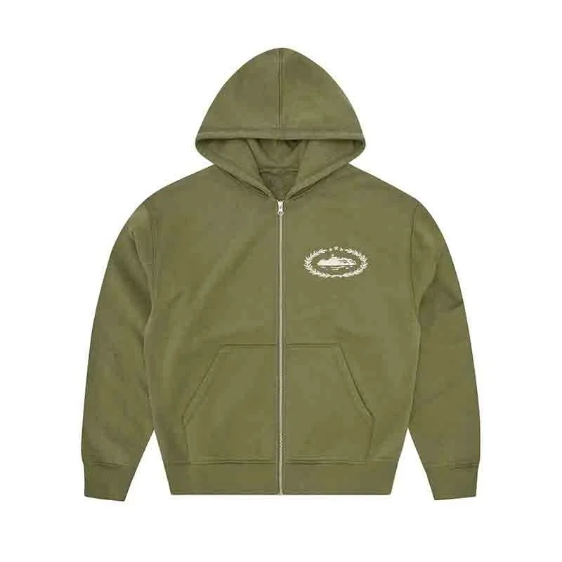 Other Green Hoodie with Embroidered Logo Zip-Up Sweatshirt Green - 1