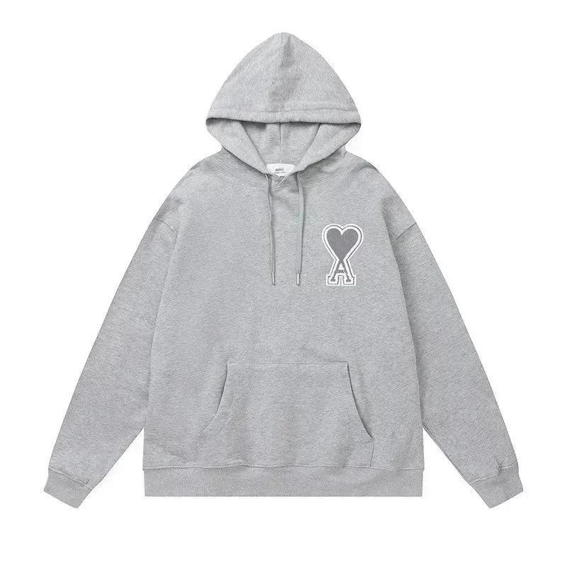 Ami Paris Ami Paris Grey AM Heart Hoodie Sweatshirt Grey - 1