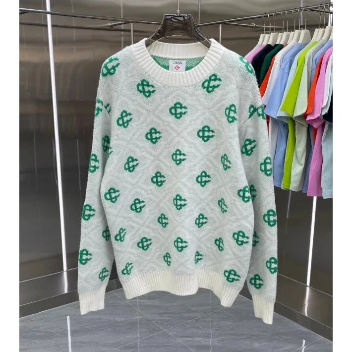 Other Unknown Brand Green Patterned Knit Sweater Cream - 1