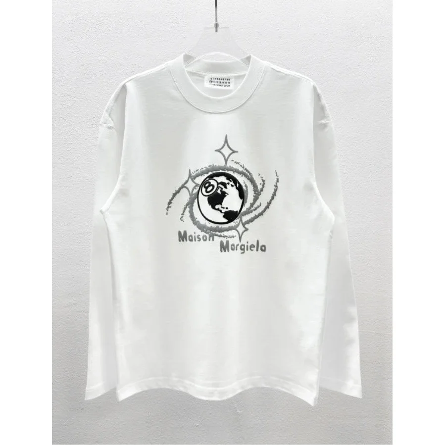 Maison Margiela Maison Margiela Globe Print Long Sleeve T-Shirt White White - 1