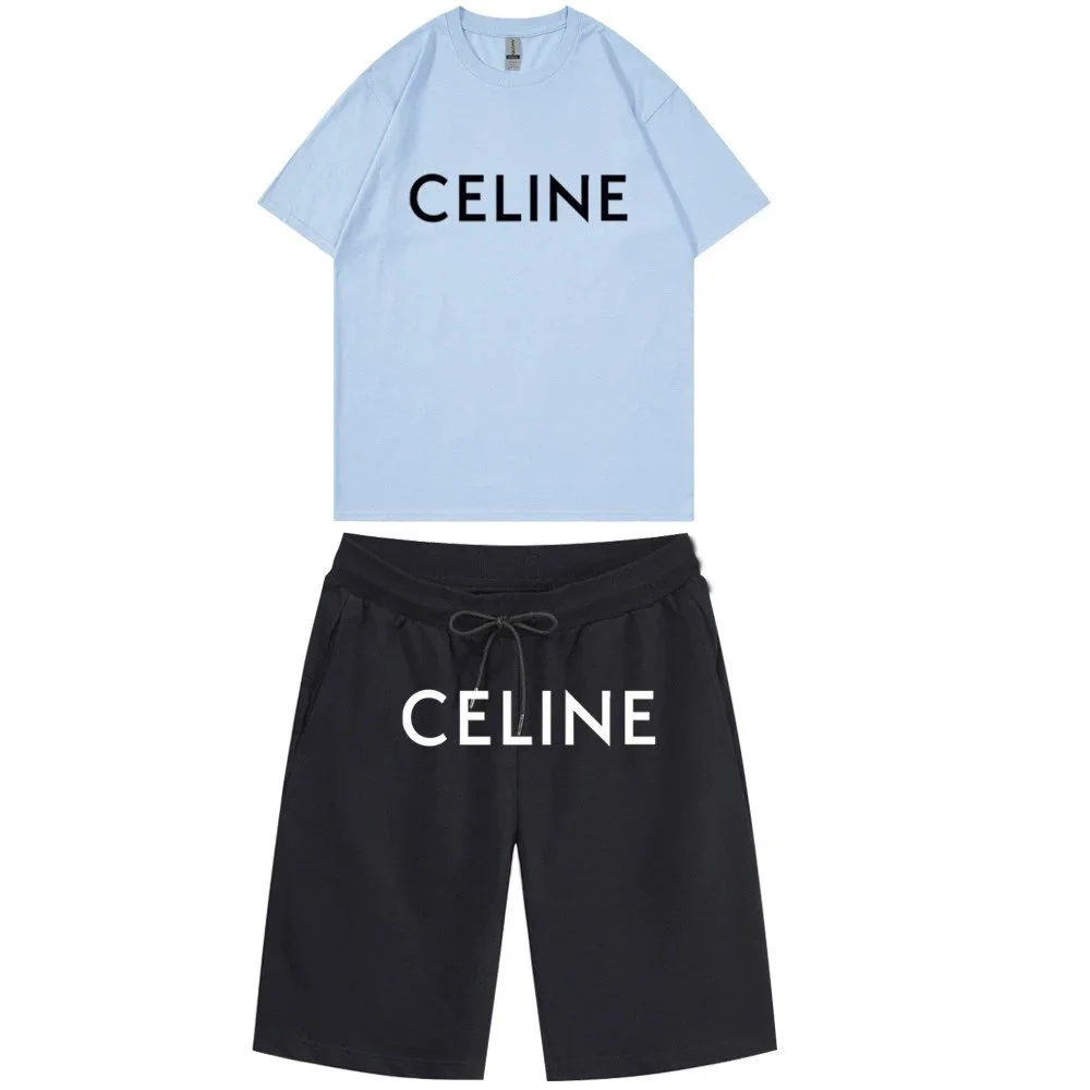 Celine Celine Classic Logo Sky Blue/Black Co-ord Set Blue
