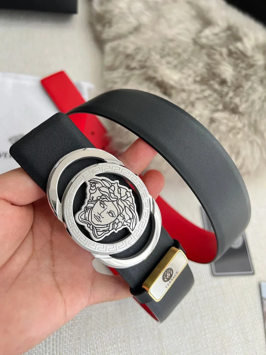 Versace Versace Medusa Head Belt Black Leather Belt Black - 1