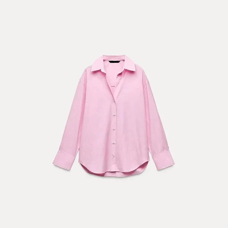 Other Pink Solid Button-Up Shirt Top Pink - 1