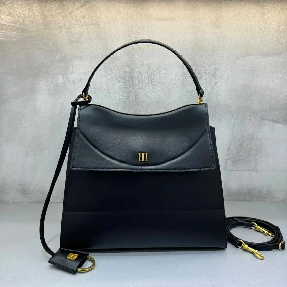 Other Black BB Leather Handbag with Gold Hardware Black - 1